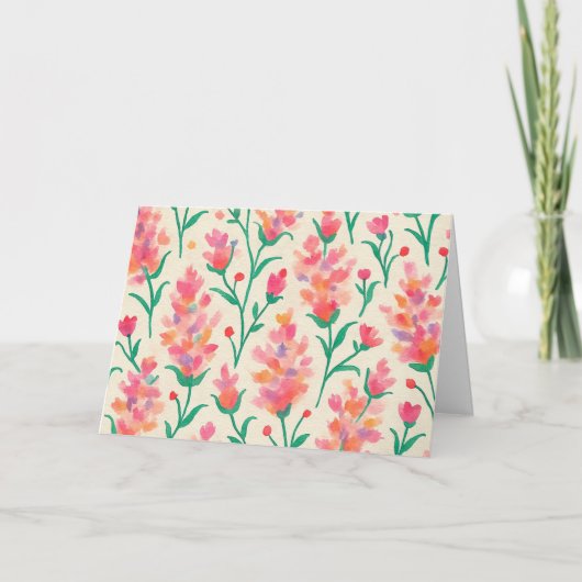 ピンクと緑のフローラ水色のあいさつ空白のつ カード (正面)