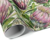ピンクと緑のプロテア花のパターン ラッピングペーパー (ロールコーナー)