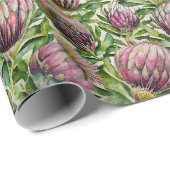 ピンクと緑のプロテア花のパターン ラッピングペーパー (ロールコーナー)