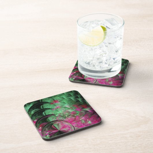 ピンクと緑のヘビの皮の抽象芸術 コースター (右側)