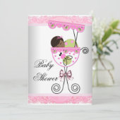 ピンクと緑のベビーガールシャワー 招待状 (スタンド正面)