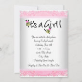 ピンクと緑のベビーガールシャワー 招待状 (裏面)