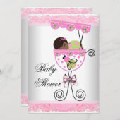 ピンクと緑のベビーガールシャワー 招待状 (正面/裏面)