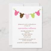 ピンクと緑のベビーガール服ベビーシャワー 招待状 (正面)