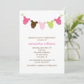 ピンクと緑のベビーガール服ベビーシャワー 招待状 (スタンド正面)