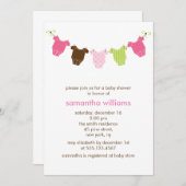 ピンクと緑のベビーガール服ベビーシャワー 招待状 (正面/裏面)