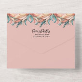 ピンクと緑のボホの羽フォトクリスマスカード オールインワン招待状 (裏面)