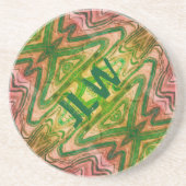 ピンクと緑のボホサンドストーンとイニシャル コースター (正面)