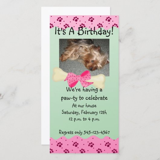 ピンクと緑のポープリント誕生日招待状 (正面/裏面)