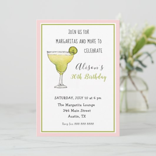 ピンクと緑のマルガリータ誕生日パーティーへの招待 案内状 (スタンド正面)