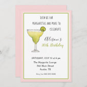 ピンクと緑のマルガリータ誕生日パーティーへの招待 案内状 (正面/裏面)