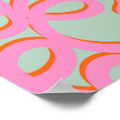 ピンクと緑のミッドセンチュリーモダン抽象芸術線 ポスター (角)