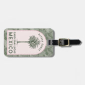 ピンクと緑のヤシの木の旅行ジャーナル ラゲッジタグ (正面横)