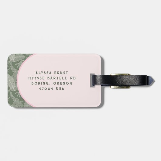 ピンクと緑のヤシの木の旅行ジャーナル ラゲッジタグ (裏面横)