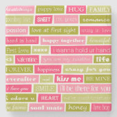 ピンクと緑のラブレター ストーンコースター (正面)