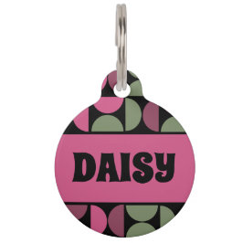 ピンクと緑のレトロ/世紀半ば円 ペット　ネームタグ