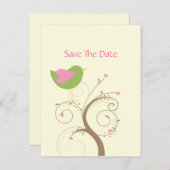 ピンクと緑のロベバードとハートは日付を保存 案内ポストカード (正面/裏面)