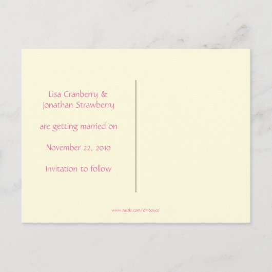 ピンクと緑のロベバードとハートは日付を保存 案内ポストカード (裏面)