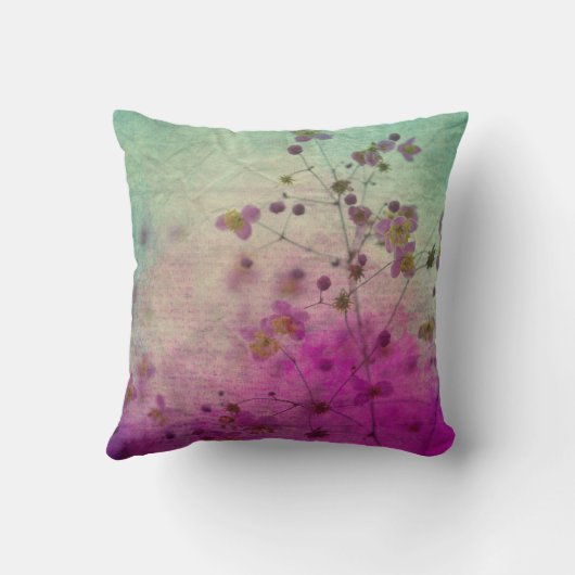 ピンクと緑のワイルドフラワーのプリント装飾用クッション クッション (裏面)