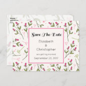 ピンクと緑のワイルドフラワーパターン日付を保存 案内ポストカード (正面/裏面)