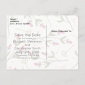 ピンクと緑のワイルドフラワーパターン日付を保存 案内ポストカード (裏面)