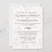 ピンクと緑のワイルドフラワーパター結婚ン 招待状 (正面)