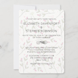 ピンクと緑のワイルドフラワーパター結婚ン 招待状