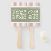 ピンクと緑の一時停止クリスチ祈ンを進める ハンドファン (正面&裏面)