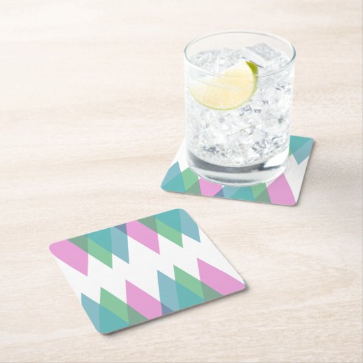 ピンクと緑の三角形 スクエアペーパーコースター (インサイチュ)