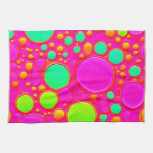ピンクと緑の円 キッチンタオル (横)