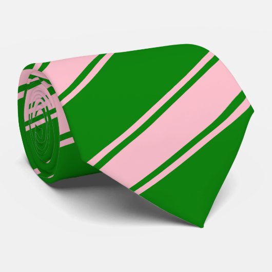 ピンクと緑の厚さと薄い対角線のタイストライププ ネクタイ (ロール)