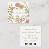 ピンクと緑の名刺の水彩の花 スクエア名刺 (正面/裏面)