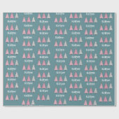 ピンクと緑の名前パーソナライズされたクリスマスツリー ラッピングペーパー (フラット)