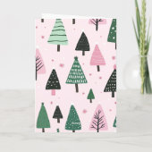 ピンクと緑の名門私立校風のクリスマスツリーの休日の写真 カード (裏面)