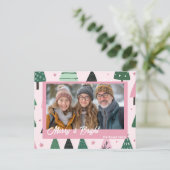 ピンクと緑の名門私立校風のクリスマスツリーの休日の写真 シーズンポストカード (スタンド正面)