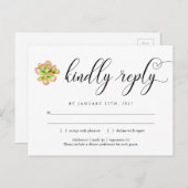 ピンクと緑の多肉性RSVPポストカード インビテーションポストカード (正面/裏面)