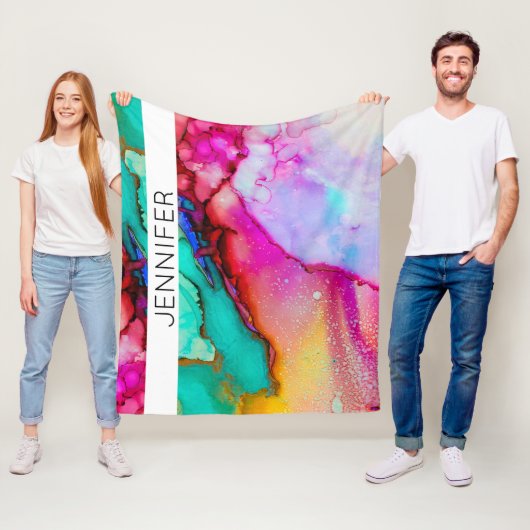 ピンクと緑の大理石抽象芸術水色 フリースブランケット (インサイチュ)