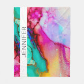 ピンクと緑の大理石抽象芸術水色 フリースブランケット (正面)