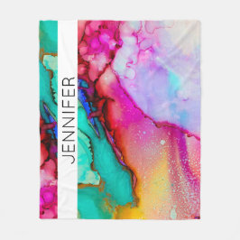 ピンクと緑の大理石抽象芸術水色 フリースブランケット