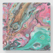 ピンクと緑の大理石 ストーンコースター (正面)