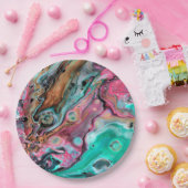 ピンクと緑の大理石 ペーパープレート (パーティー)