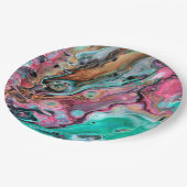 ピンクと緑の大理石 ペーパープレート (アングル)