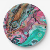 ピンクと緑の大理石 ペーパープレート (正面)