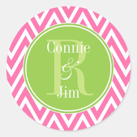 ピンクと緑の山形モノグラム ラウンドシール (正面)