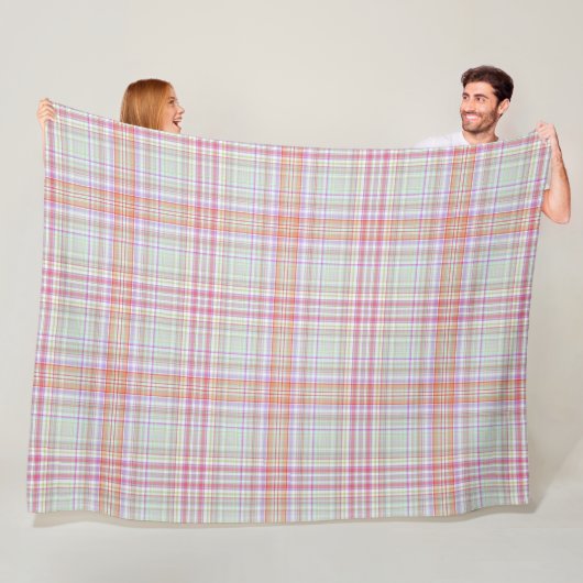 ピンクと緑の幾何学的な格子模様 フリースブランケット (インサイチュ)