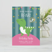 ピンクと緑の恐竜の誕生日パーティーへの招待 招待状 (スタンド正面)