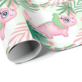 ピンクと緑の恐竜ガーリーの赤ちゃんシャワー ラッピングペーパー (ロールコーナー)