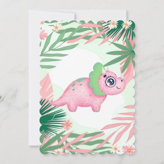 ピンクと緑の恐竜ガーリーの赤ちゃんシャワー 招待状 (裏面)