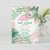 ピンクと緑の恐竜ガーリーの赤ちゃんシャワー 招待状 (スタンド正面)