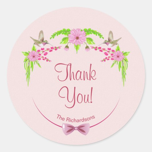 ピンクと緑の懐かしいフローラシール ラウンドシール (正面)